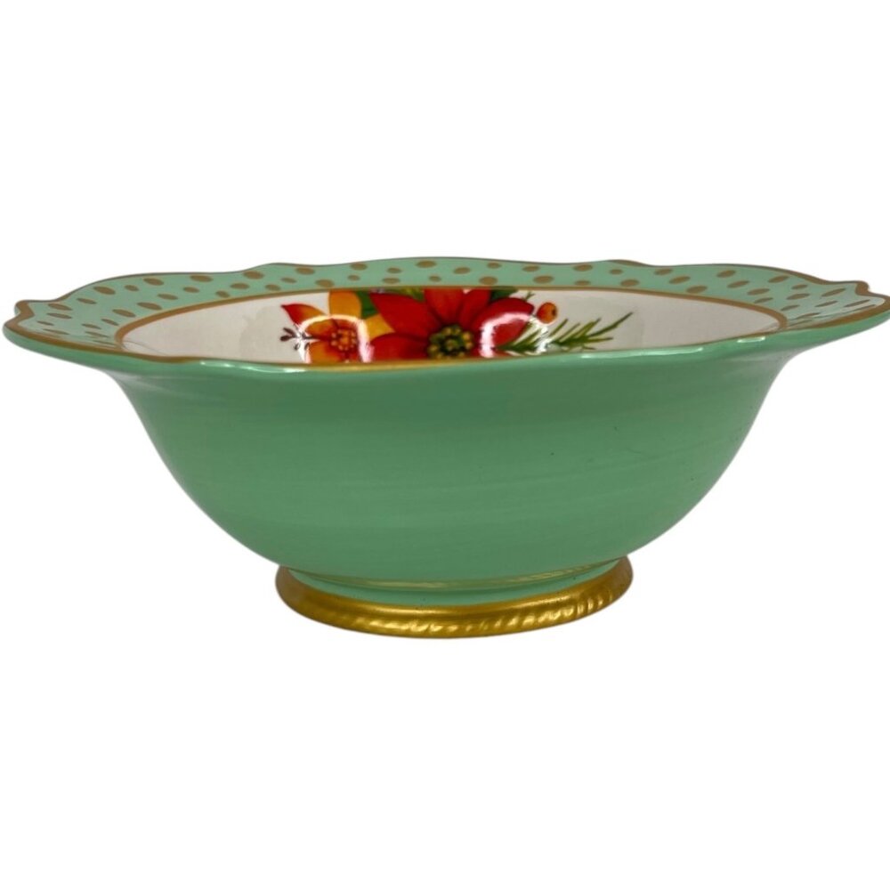 The Pioneer Woman Holiday Charm Stoneware Bowl 8” Scalloped Rim Polka Dot Floral - Picture 5 of 8